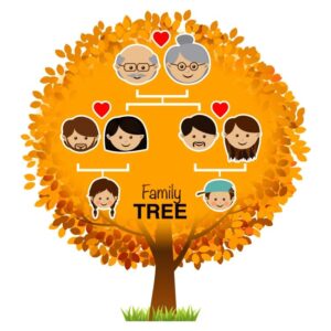 Family tree with whole family position and sign theme