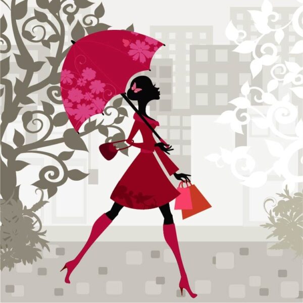 Feminine silhouette beautiful woman with umbrella