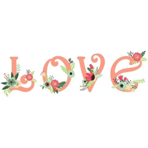 Floral elegant love lettering or Watercolour flowers background with love lettering