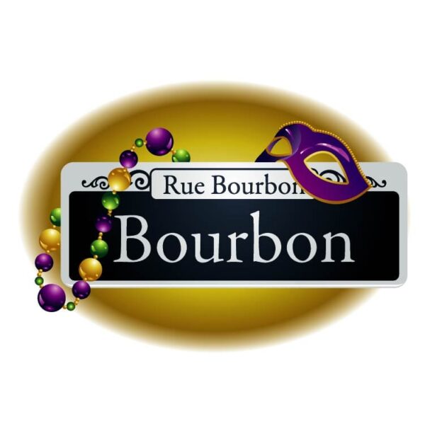 French bourbon street with royal fleur-de-lis gems and gold lily mardi gras