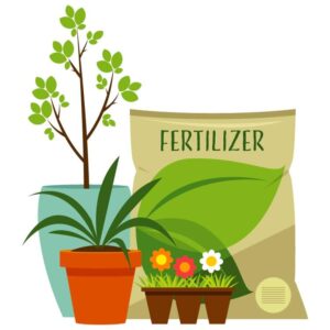 Gardening fertilizer bag plant and flowers