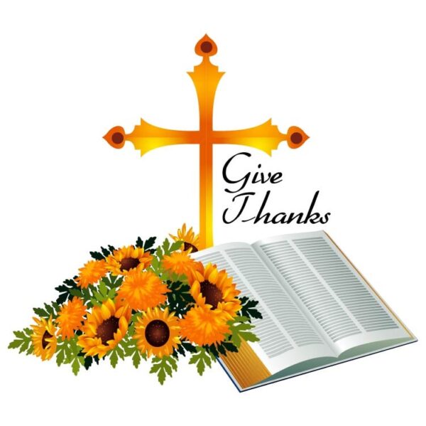 Give thanks christian symbol with sunflower and bible