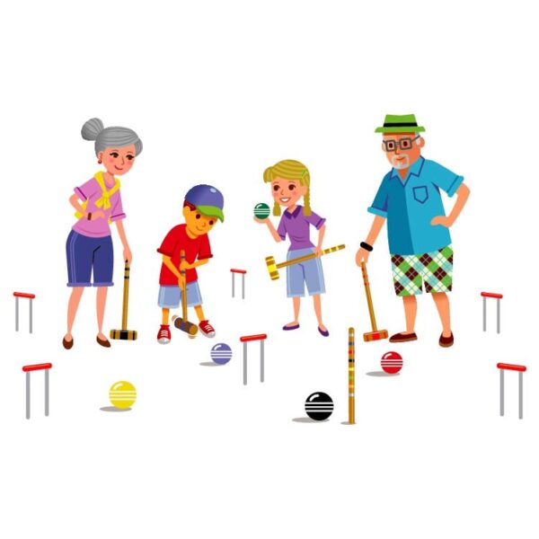 Grandpa or grandmother learning golf to children