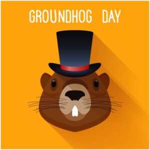 Groundhog day with groundhog in cap