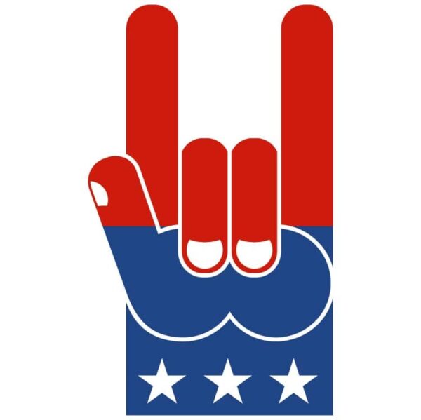 Hand gesture cool rock and roll flag of usa or patriot rock hand classic round