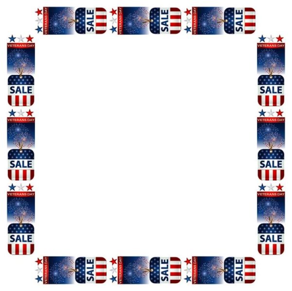 Happy Veterans day with fireworks and united states flag sale tag frame