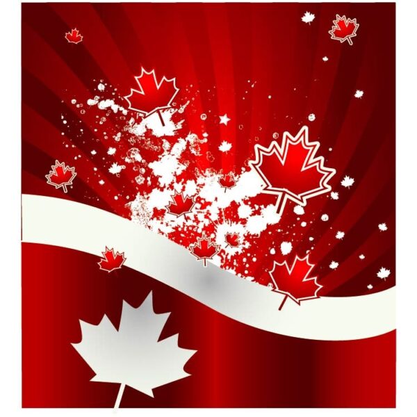 Happy canada day canadian flag and maple leaves red white background