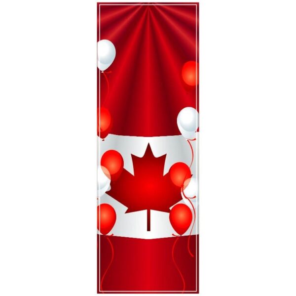 Happy canada day canadian flag and maple leaves with balloons banner