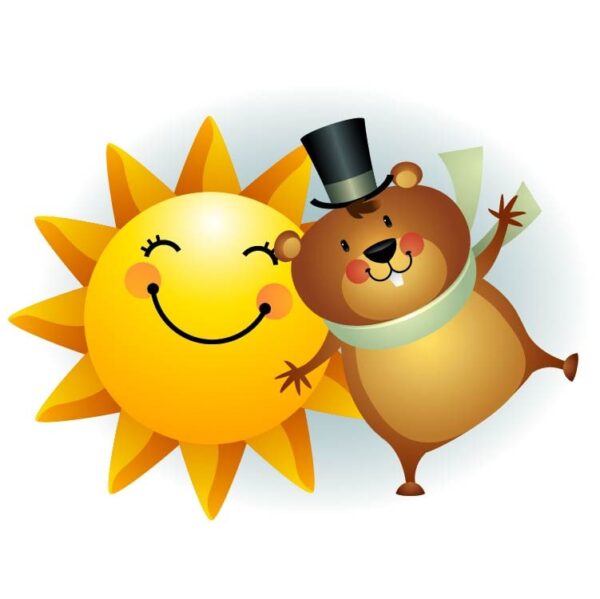 Happy groundhog day with smile sun and elegant groundhogs
