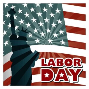 Happy labor day USA celebration with statue of liberty