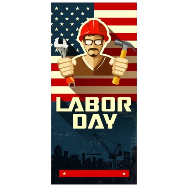 Happy labor day with labor and USA flag