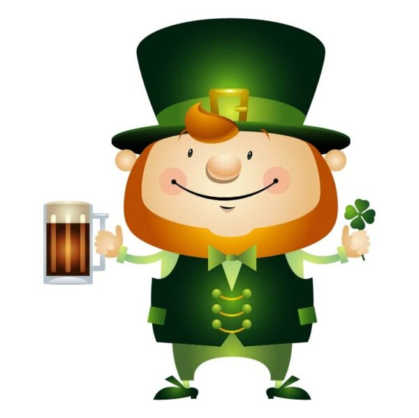 Happy saint patricks day funny leprechaun with beer