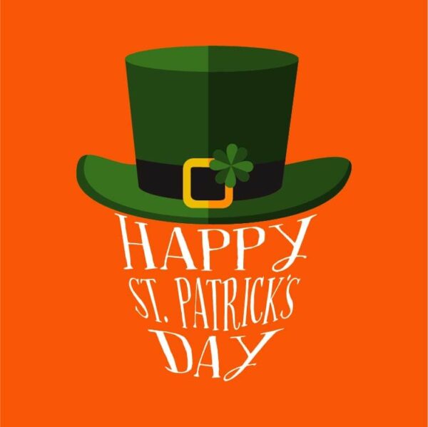 Happy saint patricks day word art with clover leaves cap