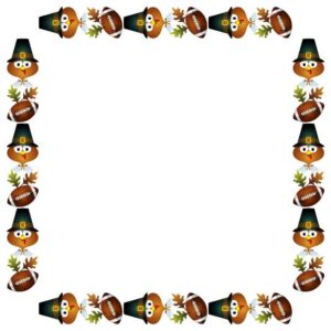 Happy thanksgiving day frame with turkey bird and rugby ball