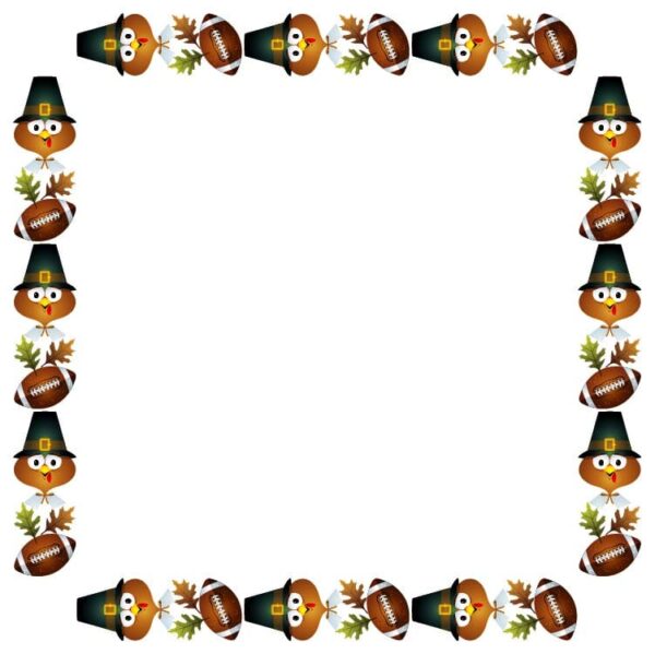Happy thanksgiving day frame with turkey bird and rugby ball