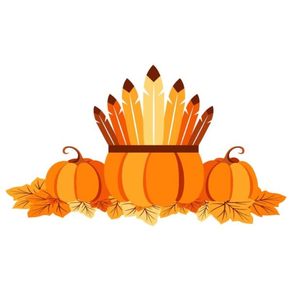 Happy thanksgiving day theme with pumpkins and feather
