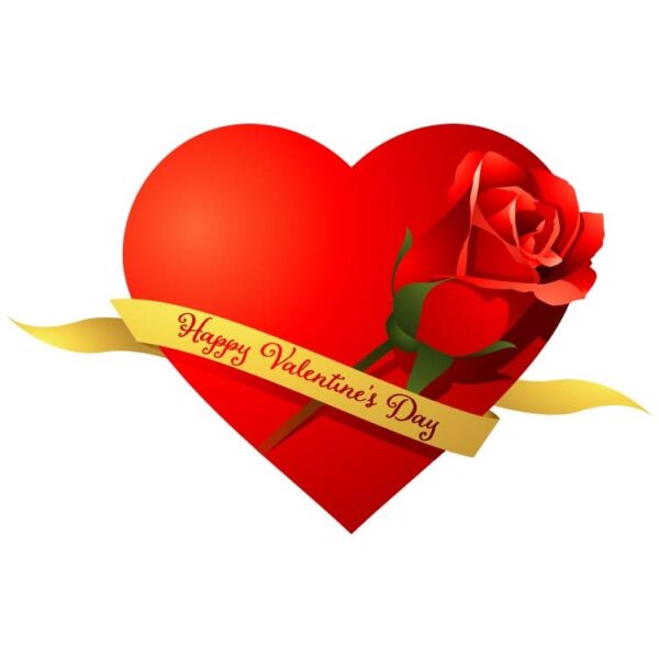 Happy valentines day with heart and red rose