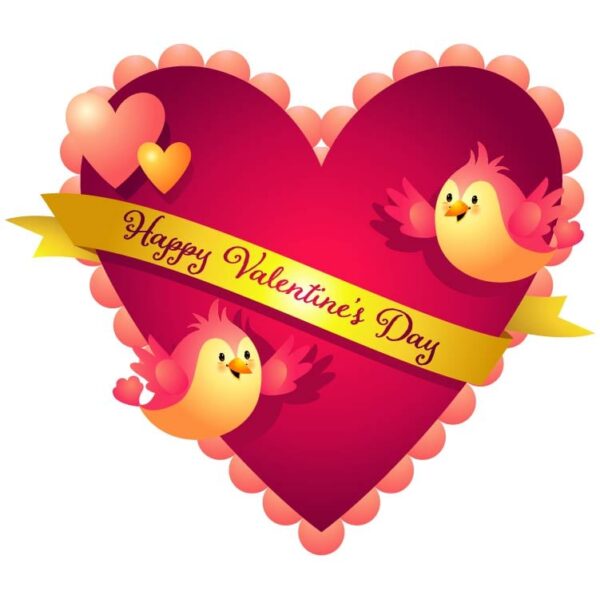 Happy valentines day with heart shape and cute flying bird