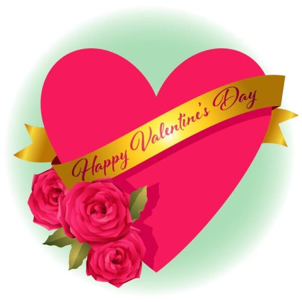 Happy valentines day with heart shape and red rose