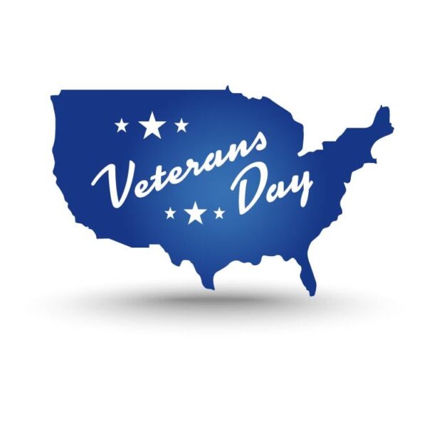 Happy veterans day holiday hand lettering greetings on United states of america map