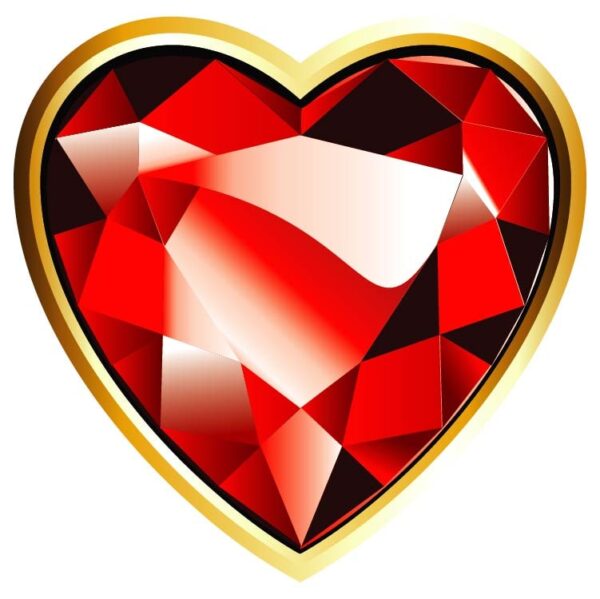 Heart shaped red ruby with gold rim diamond black