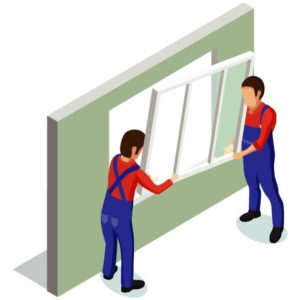 Installing new window composition or Workers in uniforms install windows