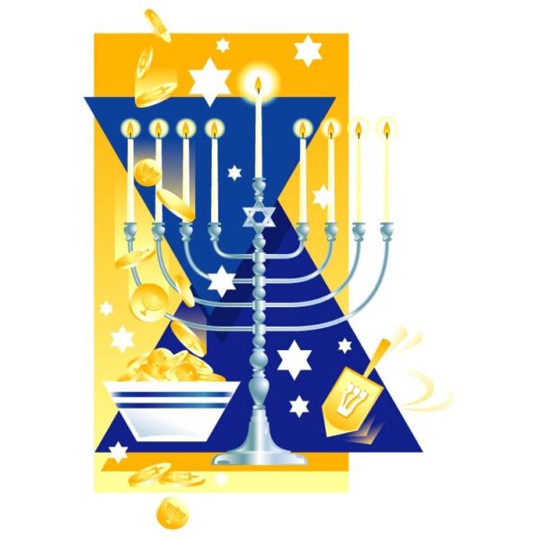 Jewish holiday hanukkah greeting card traditional chanukah symbols with menorah candles