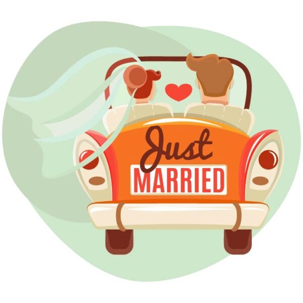 Just married couple in car