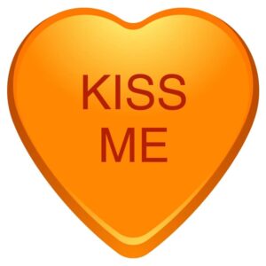 Kiss me slogan on tangerine color heart shape for love heart valentine day