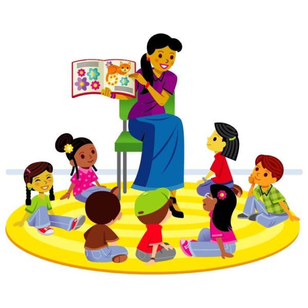 Ladies teacher teaching to the child to book a lesson
