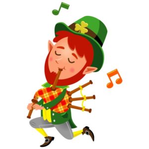 Leprechaun boy playing bagpipes saint patricks day