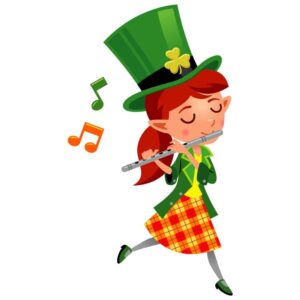 Leprechaun girl playing flute saint patricks day