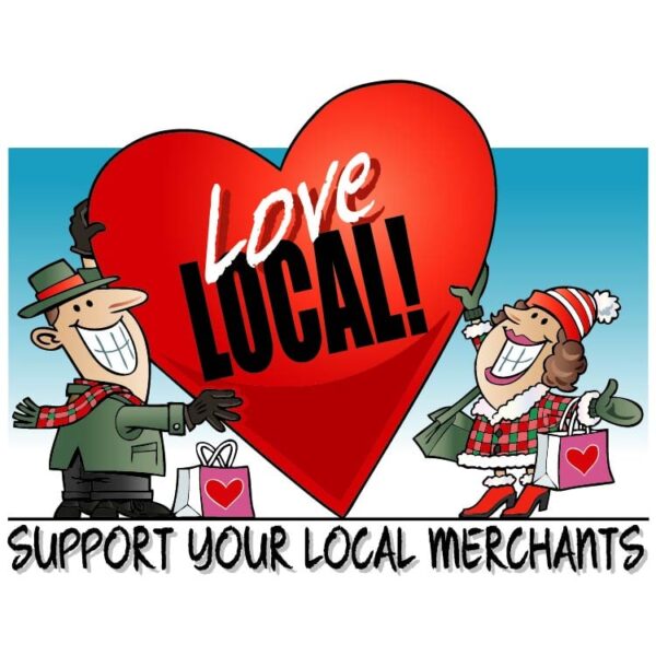 Love local slogan with support your local merchants