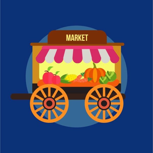 Market food cart concept with fruit cart