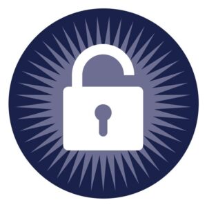 Padlock icon blue round button