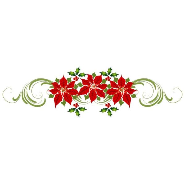 Poinsettia flower with berry branches and curly flourish