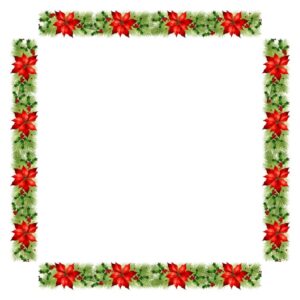 Poinsettia flower with berry branches and fir twigs frame