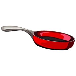 Red frying pan kitchen tools and utensils