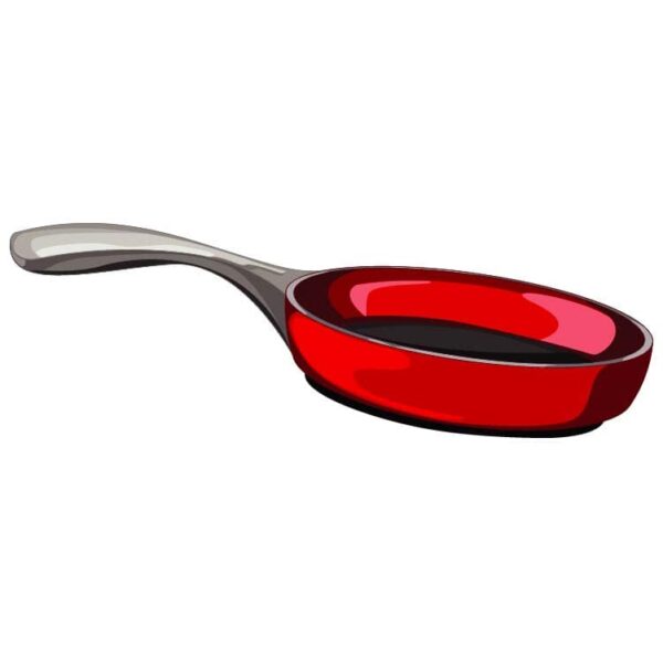 Red frying pan kitchen tools and utensils