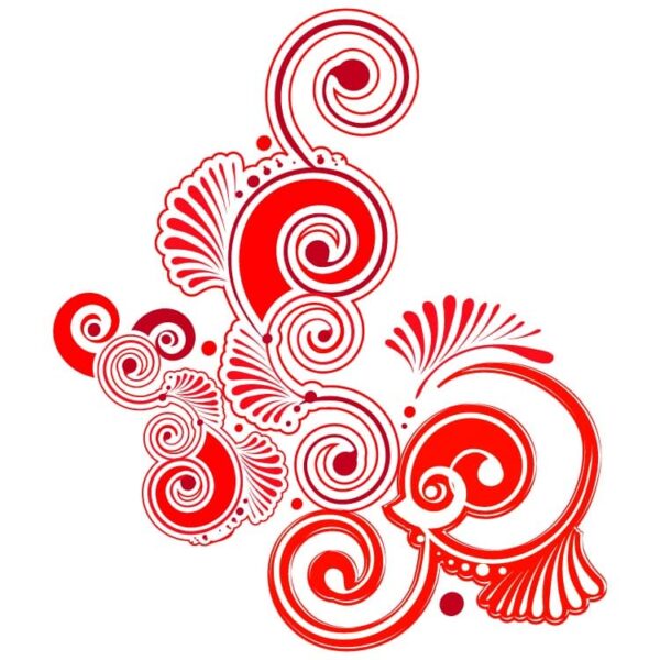 Red swirl floral scroll