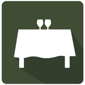 Restaurant table with chairs with glass icon