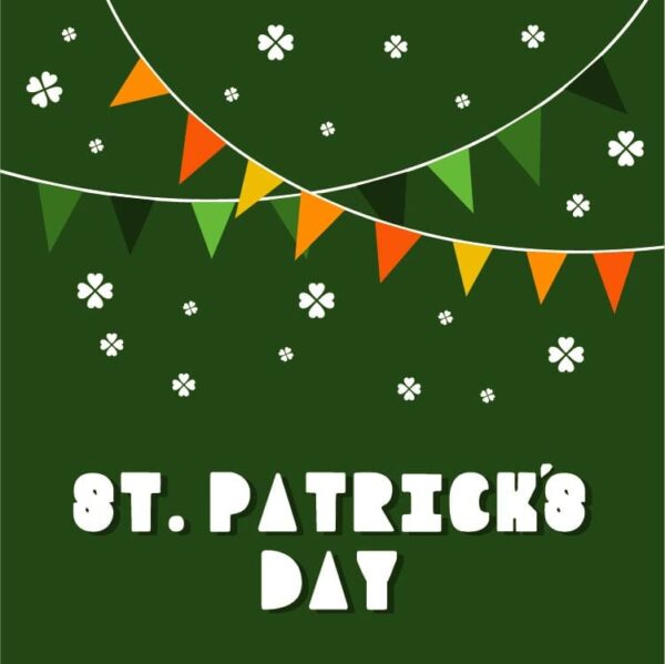 Saint Patricks day bunting with patterned clover leaves and garland flags