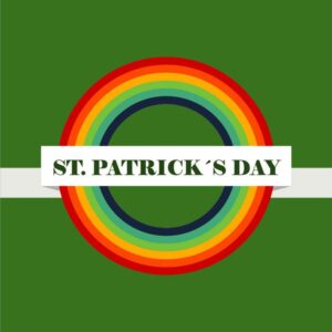 Saint patricks day label with rainbow icons