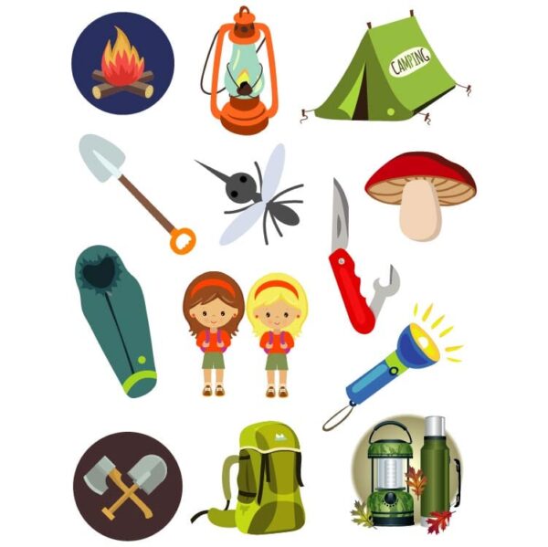 Set of camping or hiking items