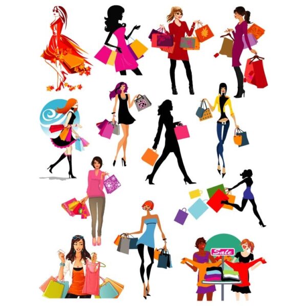 Set of fashion shopping girls