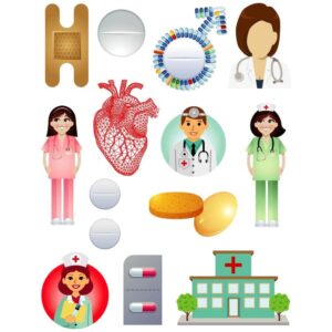 Set of medical icons and equipments tools with doctor and hospital