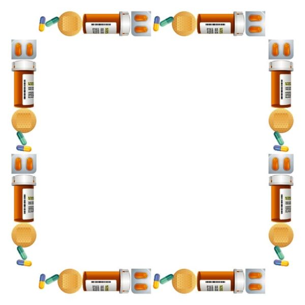 Set of medical pharmacy capsules or drugs frame