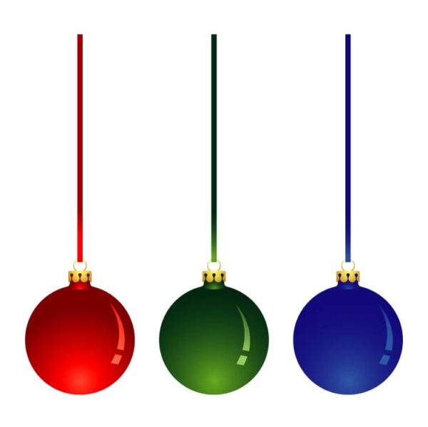 Set of realistic christmas decoration balls red green and blue on a string
