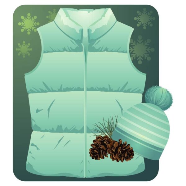 Set of winter coat fashion sleeveless and cap icon