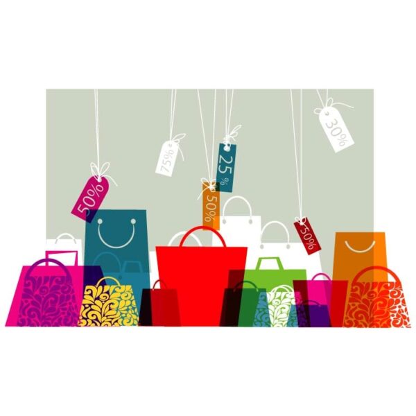 Shopping bags with discount labels